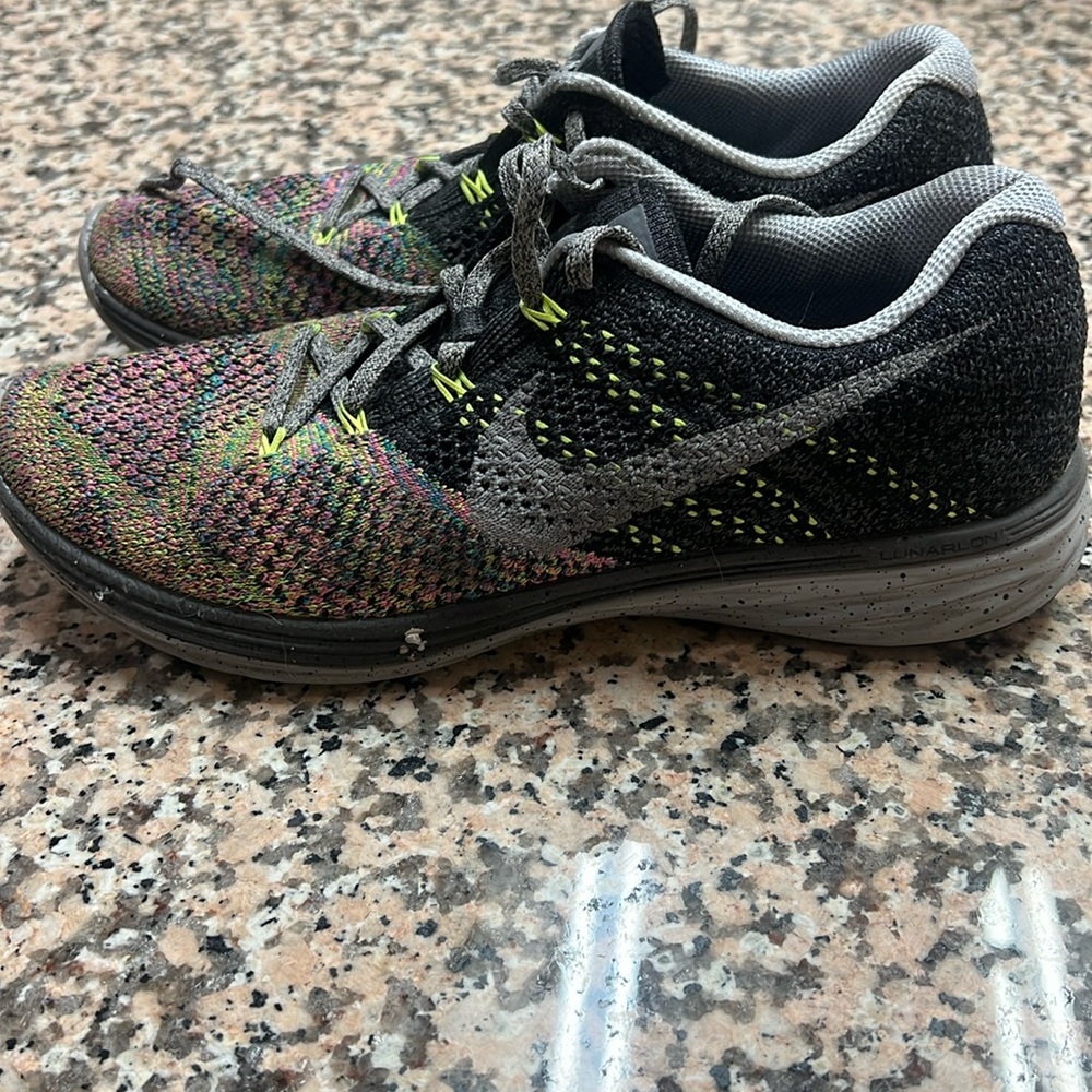 Nike Flyknit Lunar 3 running shoes. Size 9. Custom with LW initials.
